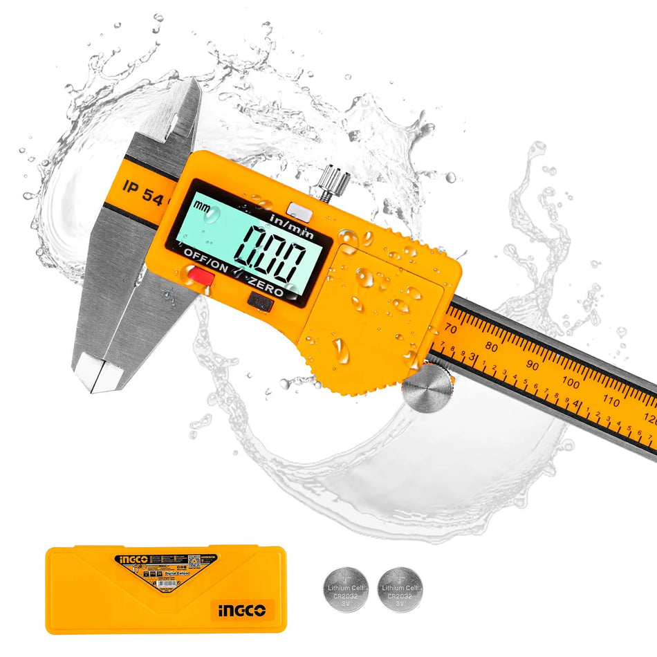 Ingco 150mm Digital Caliper | High-Precision Stainless Steel Electronic Vernier Caliper with Large LCD Screen and Imperial/Metric/Fractional Modes (HDCD28150)