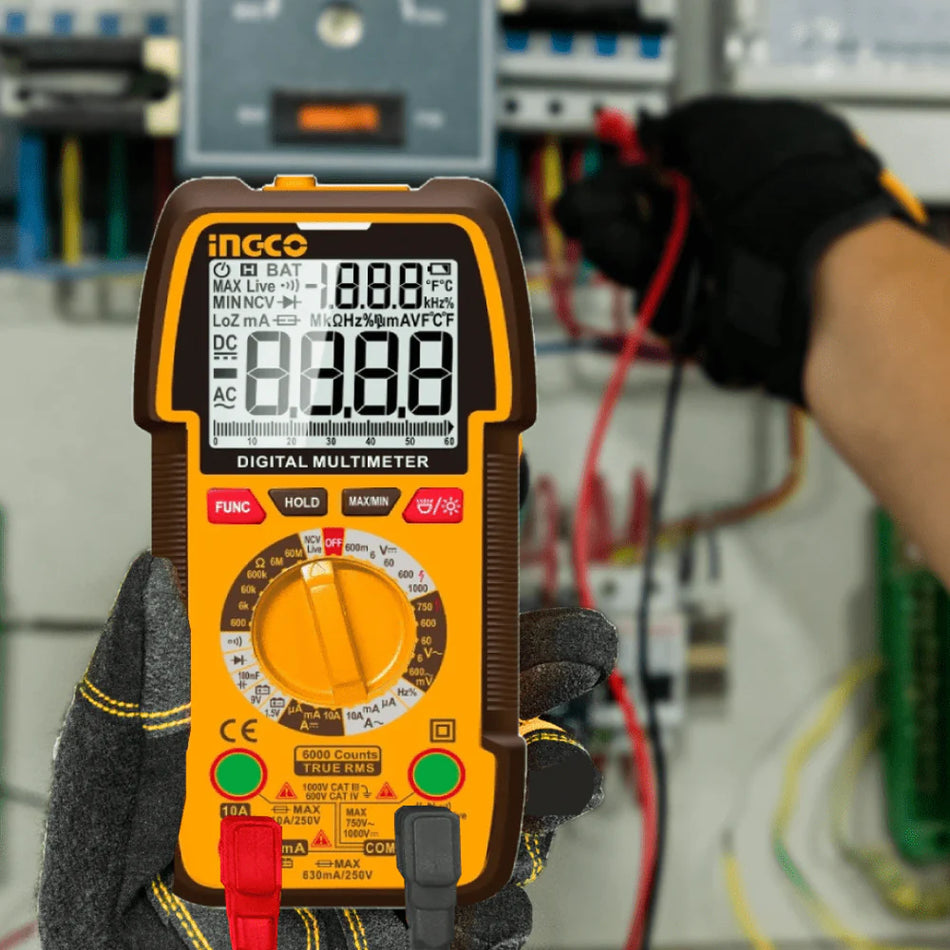 Ingco Industrial Digital Multimeter | Professional Auto-Ranging AC/DC Electrical Tester with Backlight LCD Display & Continuity Buzzer (DM310002)