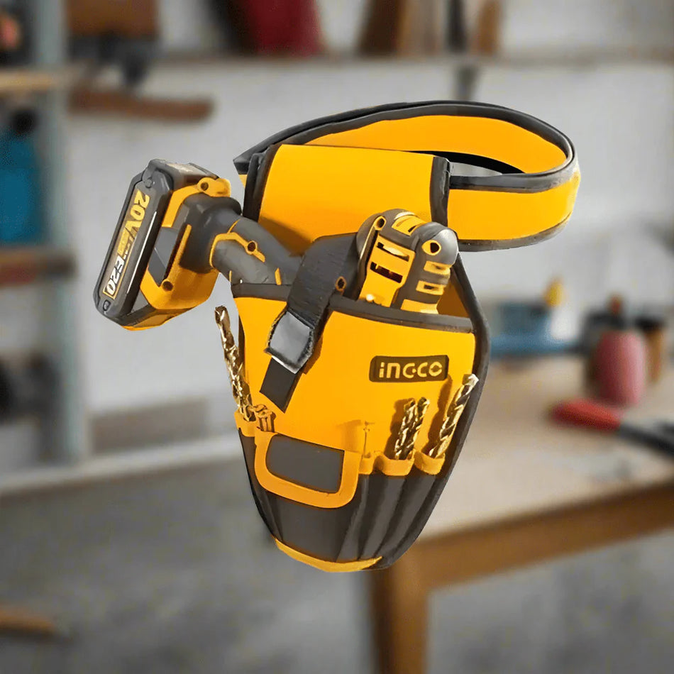 Ingco Cordless Drill Holster | 600D Rigid Oxford Fabric Tool Pouch with Drill Bit Elastic Loops (HTBP030128)