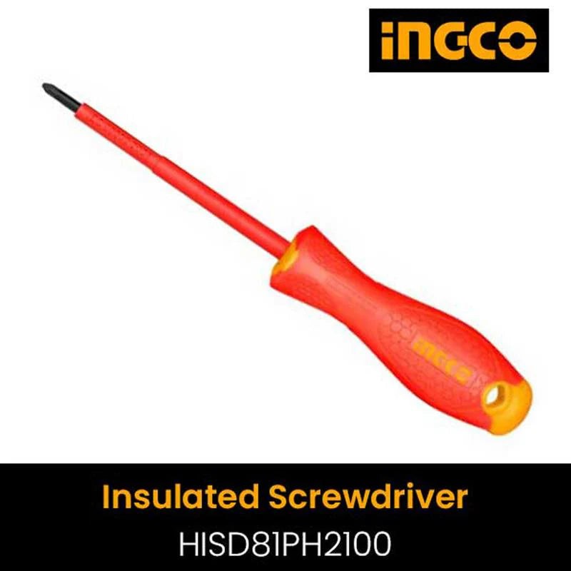 Ingco 1000V VDE Insulated Phillips Screwdriver | Professional Certified Cr-V Shockproof Electrical Tool - PH2 x 100mm (HISD81PH2100)