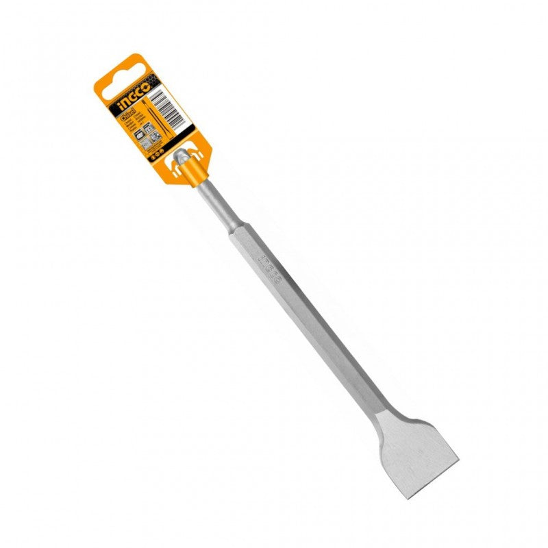 Ingco 10" Professional SDS-Plus Wide Flat Chisel | 14mm x 250mm x 40mm Heavy-Duty Hardened Steel Masonry Scaling Spade Chisel Layout (DBC0122502)