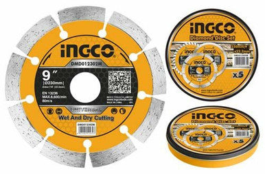 Ingco 230mm Segmented Diamond Disc | Dry Cutting Blade for Concrete, Brick, and Masonry (DMD012302M)