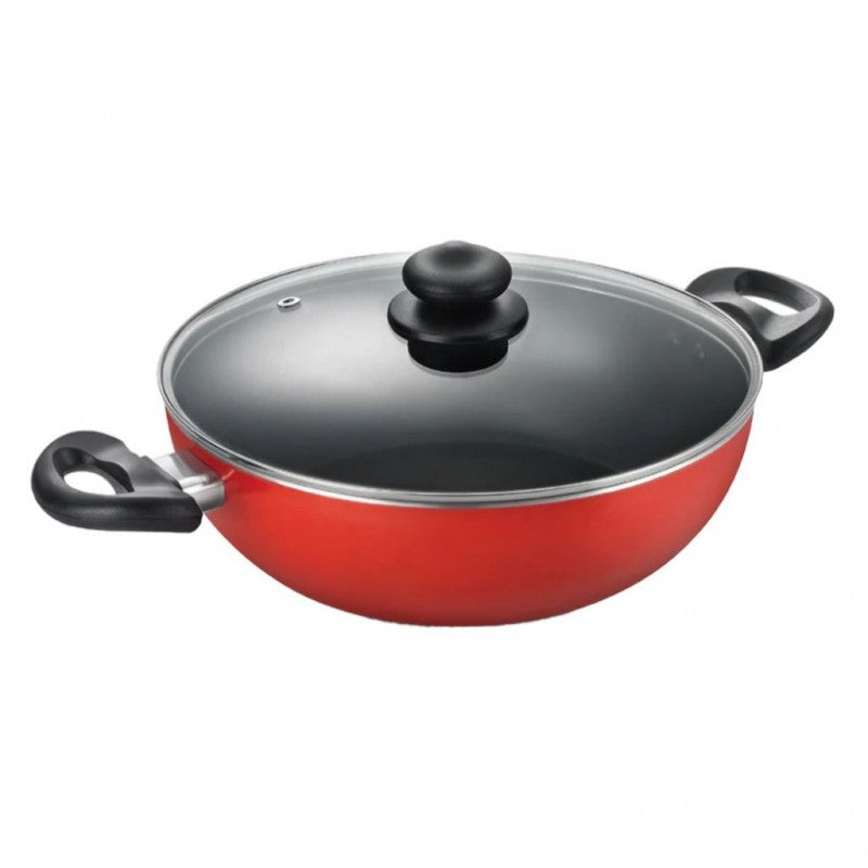 Judge by Prestige Deluxe Non-Stick Kadai with Glass Lid – 300mm (30cm), Gas & Induction Compatible (37038)