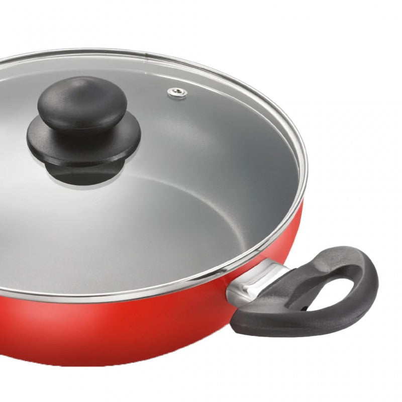 Judge by Prestige Deluxe Non-Stick Kadai with Glass Lid – 300mm (30cm), Gas & Induction Compatible (37038)