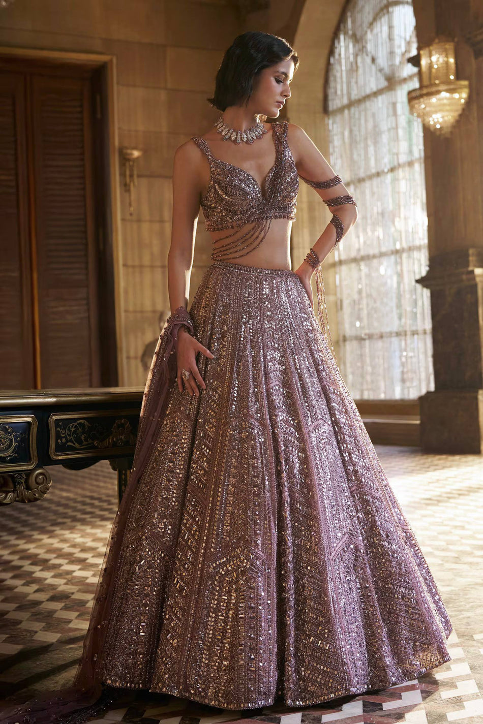 Luxury Kasturi Silk Lehenga with sequence Embroidery work & Net Dupatta