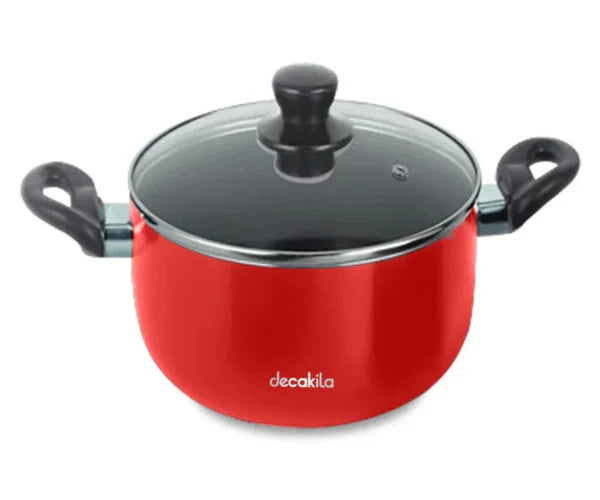 Decakila 24cm Premium Non-Stick Aluminium Casserole Pot | 2.3mm Heavy-Duty Cooking Pot with Glass Lid (KMEP009B)