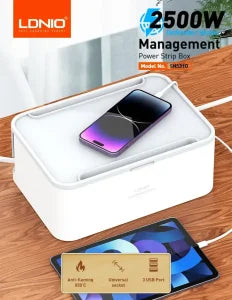 Ldnio SN5310 US EU Storage Box Outlet Extension Wireless Surge Protector Power Strip 2500w Usb Electric Power Cords Socket