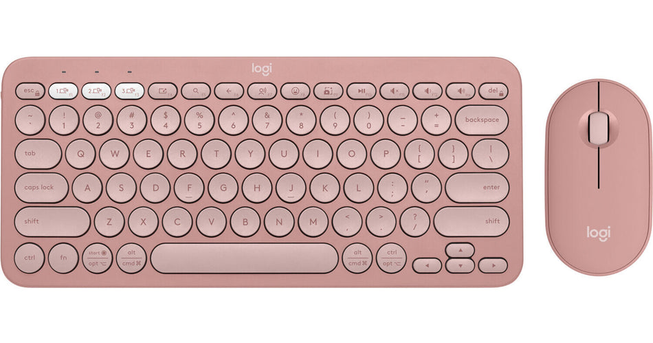 Logitech Pebble 2 Wireless Keyboard and Mouse, Tonal Graphite/Rose/White, Combo Set