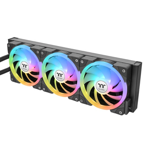 Thermaltake MINECUBE 360 Ultra CPU Liquid Cooler, Intel/AMD Compatible, 3x120mm 500~2000rpm SWAFAN EX ARGB, MAGForce 2.0. 4X 3.95 TFT LCD Screens, Swappable Fan Blades, Black