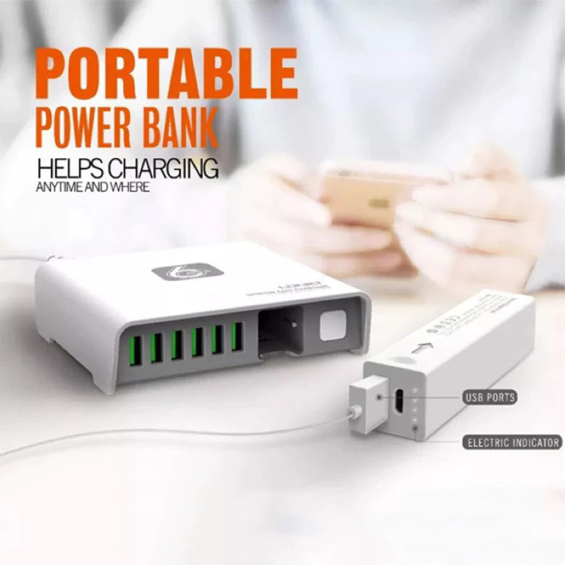 LDNIO A6802 "Box Magical" 40W Desktop Charging Station | 6 USB Multi-Ports with Detachable 2600mAh Emergency Power Bank