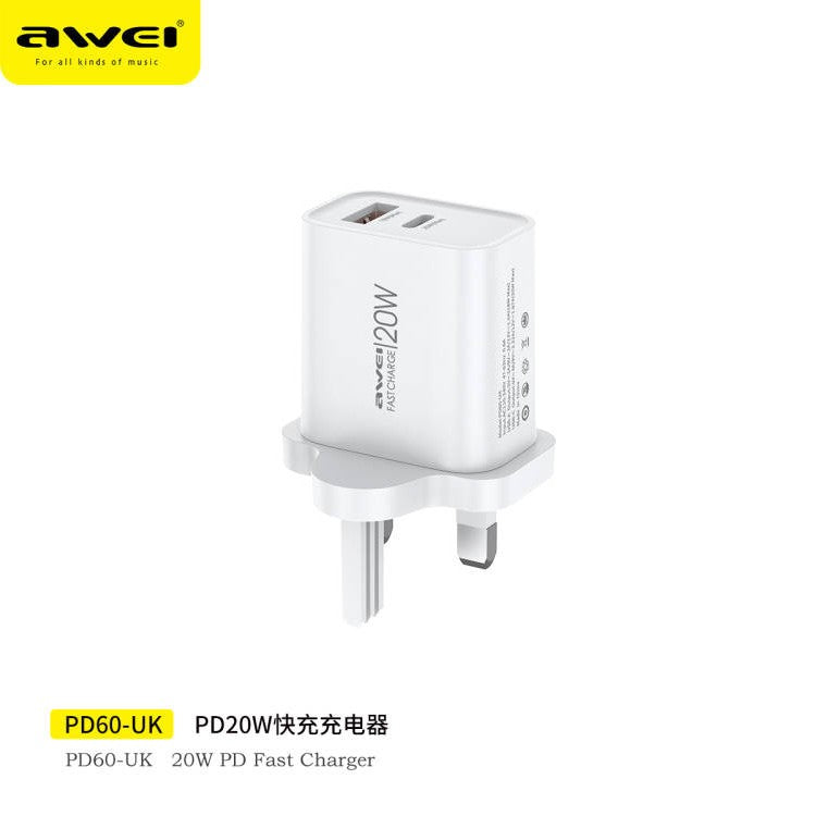 AWEI PD60-UK 20W Type A & C Power Adaptor