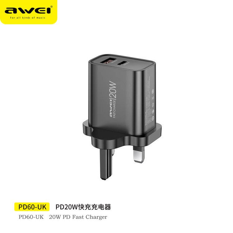 AWEI PD60-UK 20W Type A & C Power Adaptor