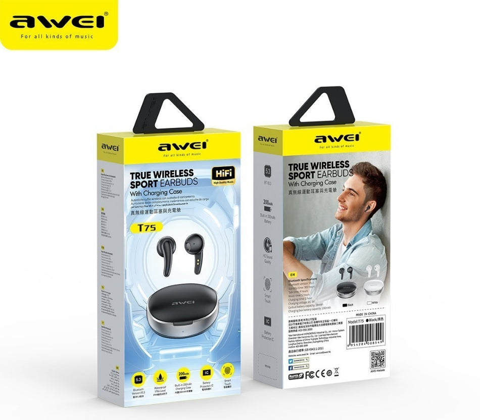 Awei T75 True Wireless Bluetooth 5.3 Earbuds With Mic HD Call BLACK