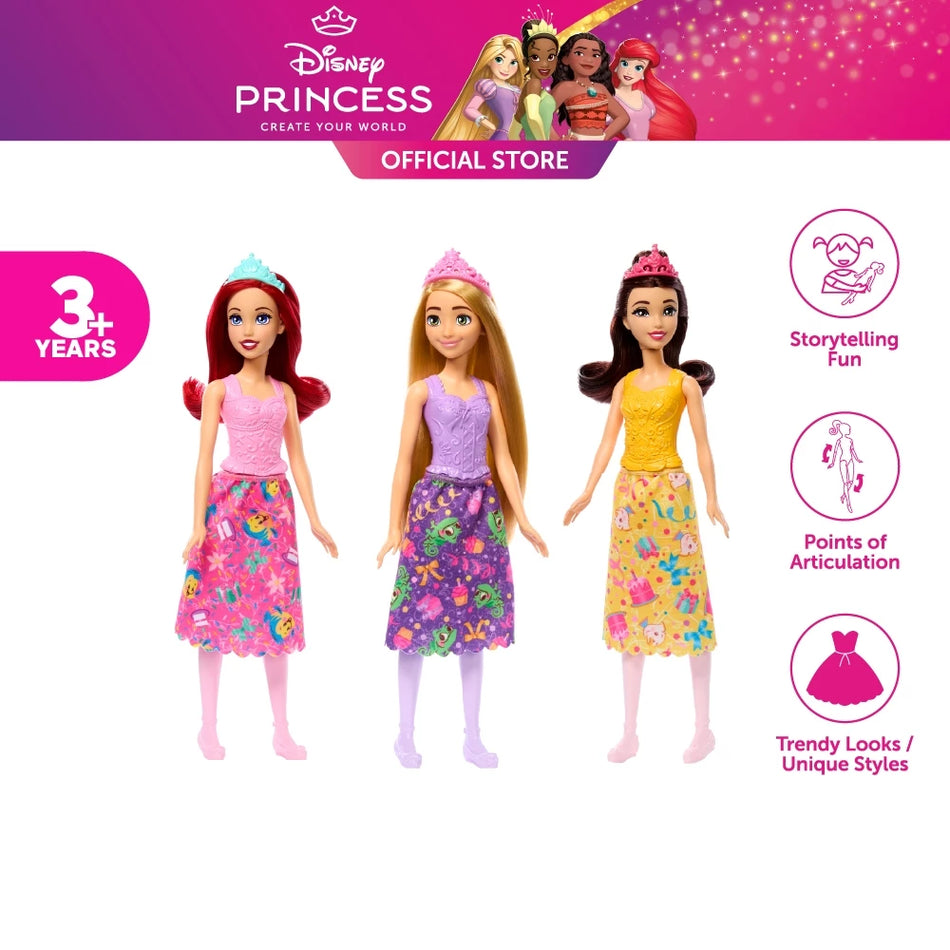 Mattel Disney Princess Party Fashion Doll Assortment (JBG04) – Poseable with Removable Skirt