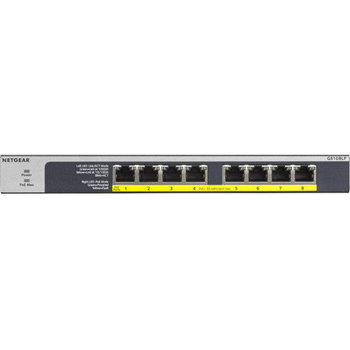 NETGEAR GS108LP 8-Port Gigabit Ethernet Unmanaged PoE Switch - with 8 x PoE+ @ 60W