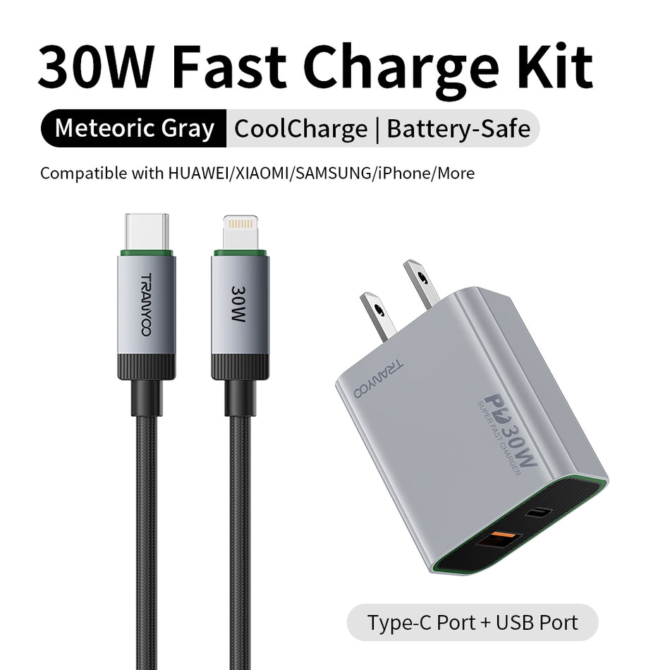 Tranyoo EU13 30W Dual-Port Fast Charger | USB-A + Type-C (PD)