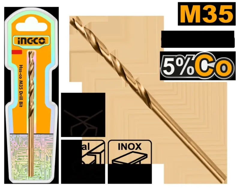 Ingco 13mm Professional M35 HSS-Co Cobalt Metal Twist Drill Bit - Heavy-Duty Heat-Resistant High-Speed Steel Straight Shank Drill for Stainless Steel and Cast Iron (DBT01130131)