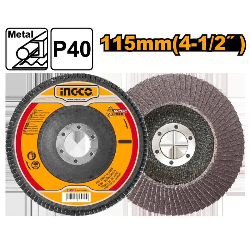 Ingco 115mm Abrasive Flap Disc | Aluminum Oxide Sanding Wheel for Metal Grinding, Deburring, and Surface Finishing (FD1151)