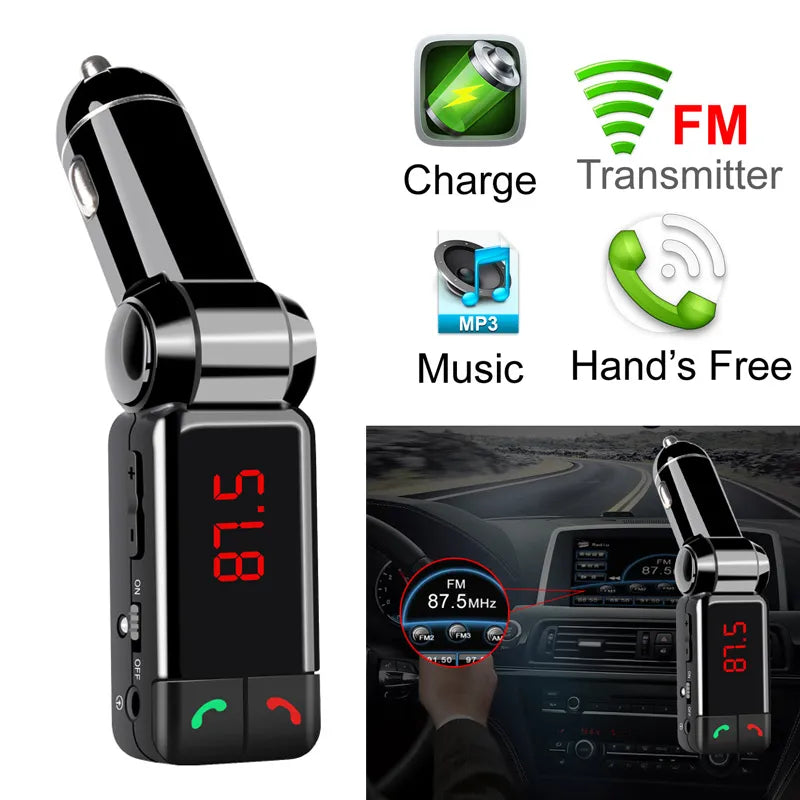 FM MODULATOR BLUETOOTH HANDS FREE CAR CHARGER BC06 | Wireless Audio Adapter & Dual USB Charger