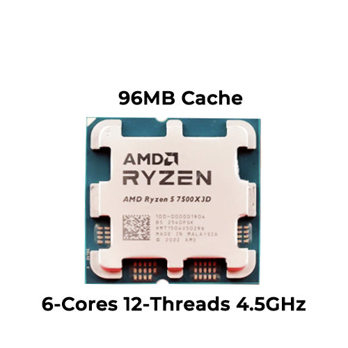 AMD Ryzen 5 7500X3D Tray - 6-Core, 12-Thread AM5 Desktop Processor - Supports DDR5 & PCIe 5.0, 96MB L3 3D V-Cache, 65W TDP - Without CPU Cooler