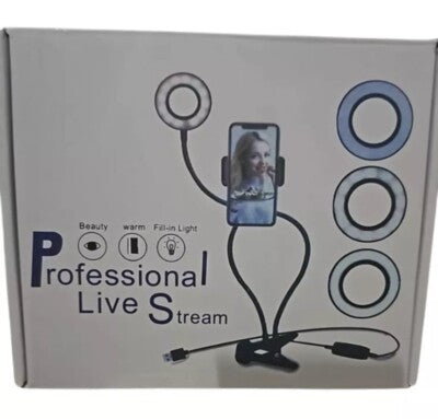 Professional 2-in-1 Desktop Live Stream Ring Light Kit (RL2IN1WB) | Dimmable LED Studio Light with Flexible Smartphone Holder & 360° Gooseneck Arm
