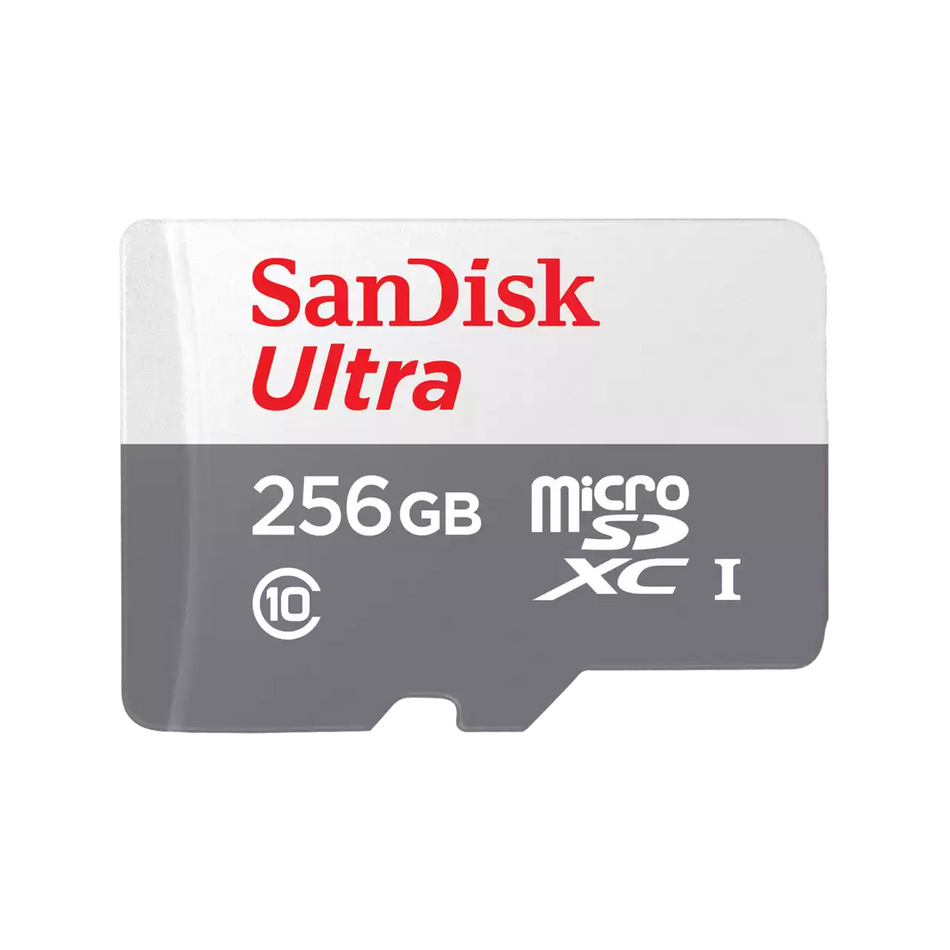 SanDisk Ultra 256GB MicroSDXC Memory Card (Without Adapter), UHS-I Class 10 U1 A1, Up to 100MB/s Read Speed, Full HD Video Recording, Compatible with Smartphones Cameras Tablets Drones (White/Gray)
