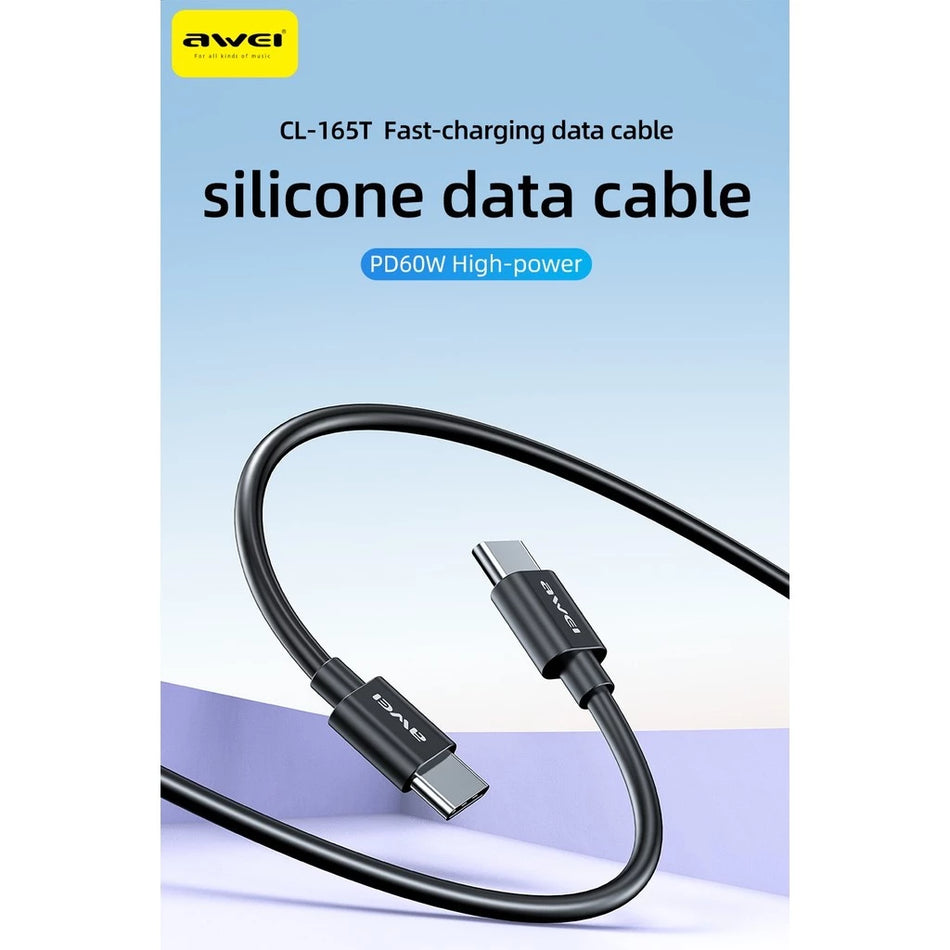 Awei CL-165 Data Cable 60W Fast Charging Cable 27W Cable Type-C Cable 1M Length 100cm