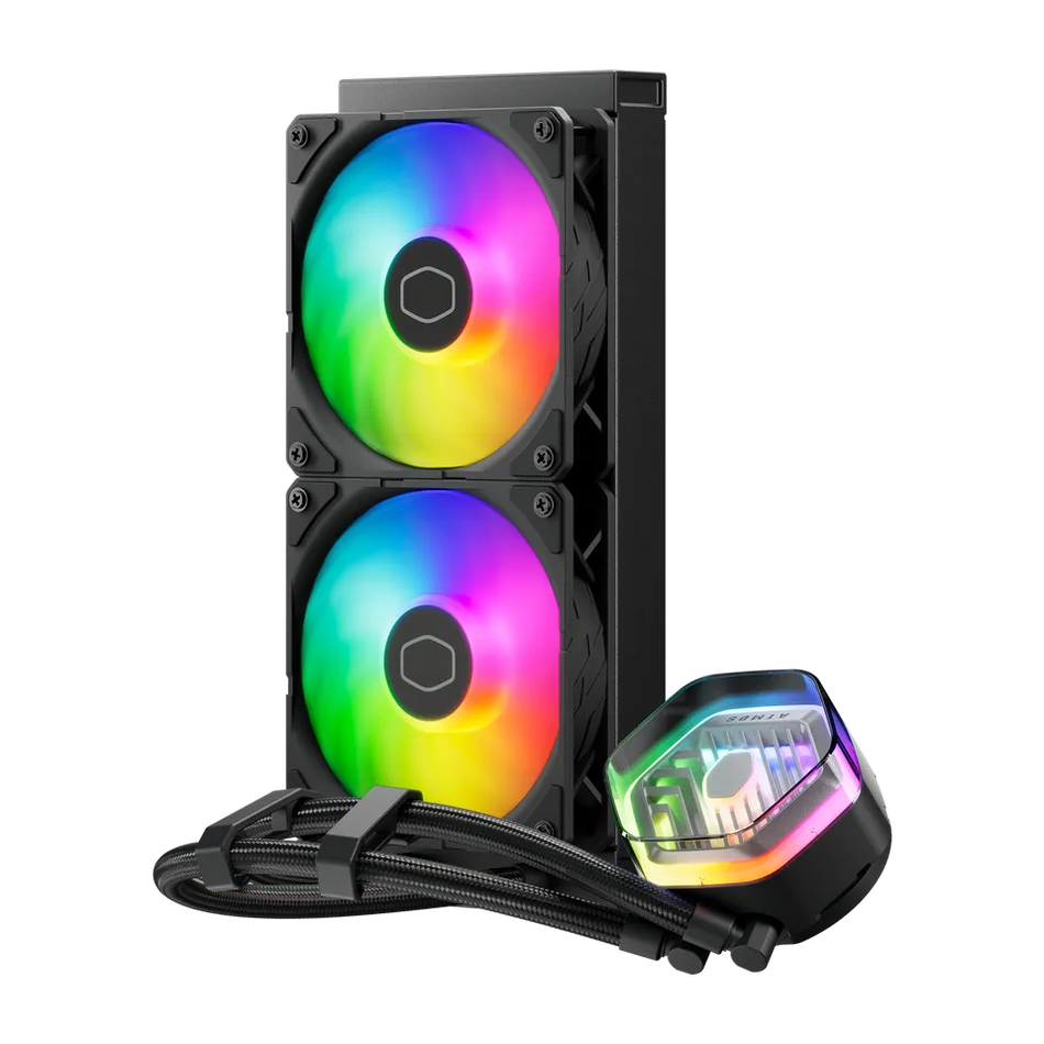 COOLER MASTER MasterLiquid 240 Atmos ARGB Close-Loop AIO Liquid Cooler, Customize Pump, Sickleflow Edge PWM Fans, 240mm Radiator, Pre-Applied CryoFuze Thermal Paste