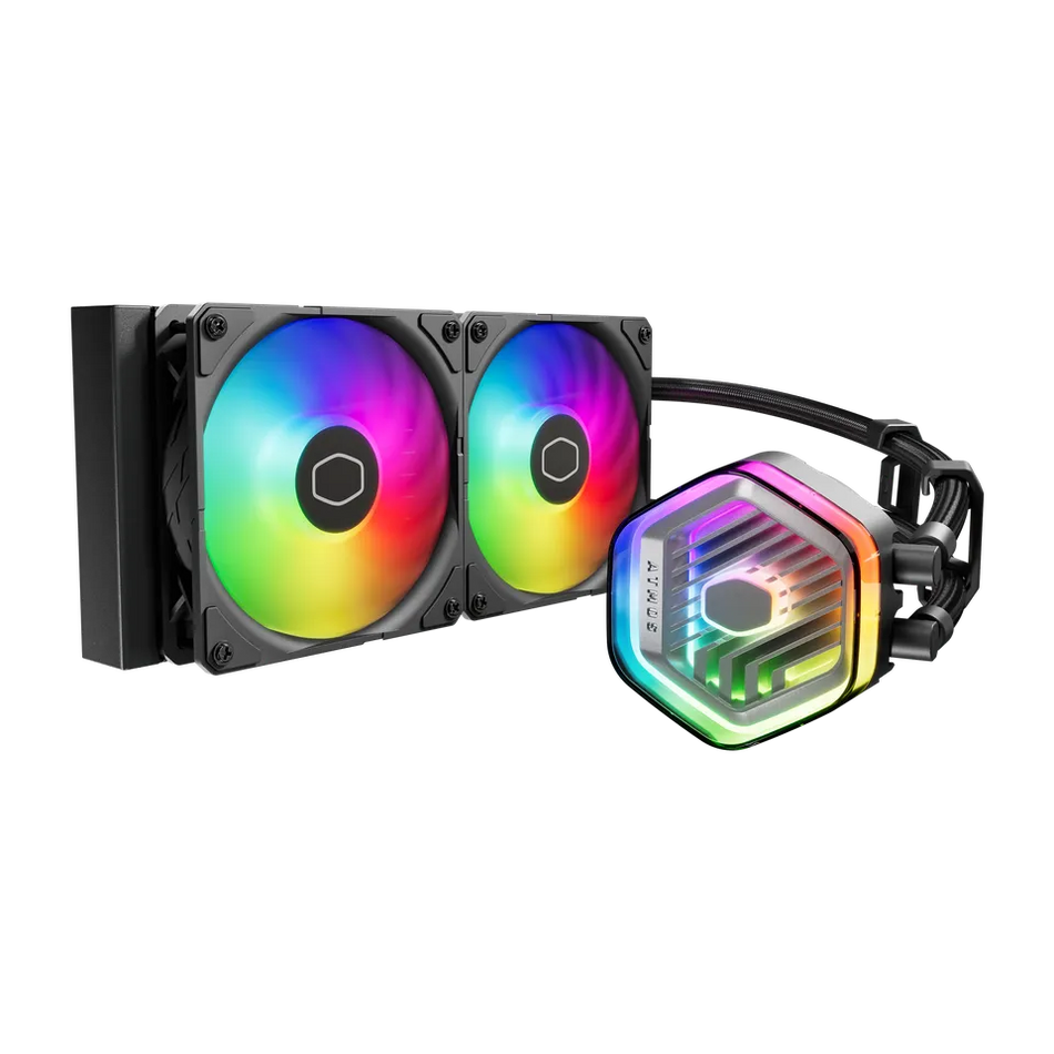 COOLER MASTER MasterLiquid 240 Atmos ARGB Close-Loop AIO Liquid Cooler, Customize Pump, Sickleflow Edge PWM Fans, 240mm Radiator, Pre-Applied CryoFuze Thermal Paste