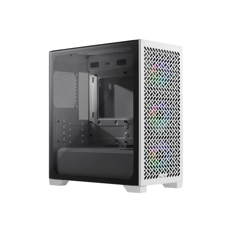 Cooler Master Elite 302 Micro-ATX High Airflow Minimalist PC Case, 365mm GPU Max, Tempered Glass, Triple 120mm aRGB Fan, Intakes Grill - White