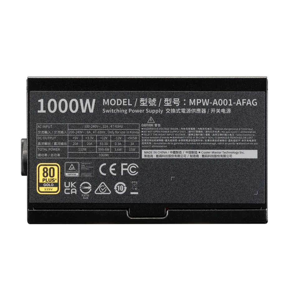 Cooler Master 1000W / 1200W Elite 80+ Gold Fully Modular PCIe 5.0 ATX 3.1 PCIe Gen5 Power Supply