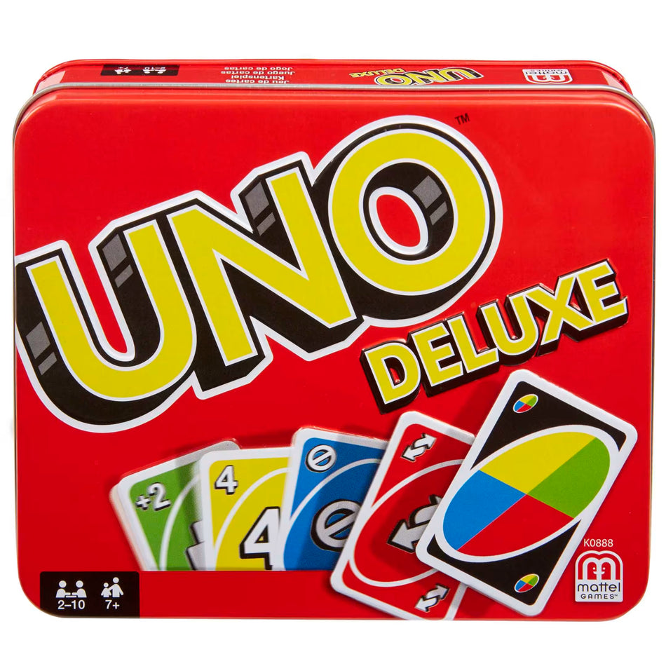 Mattel Games UNO Deluxe Family Card Game in Protective Storage Tin with Score Pad (K0888)