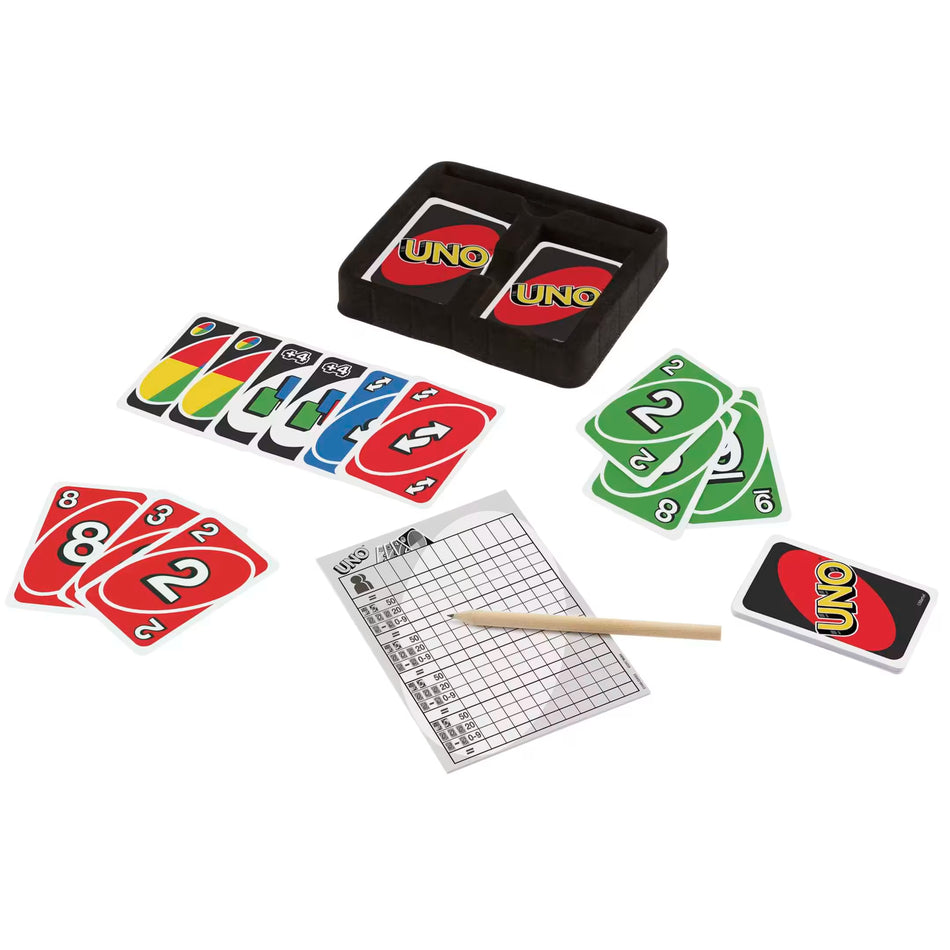 Mattel Games UNO Deluxe Family Card Game in Protective Storage Tin with Score Pad (K0888)