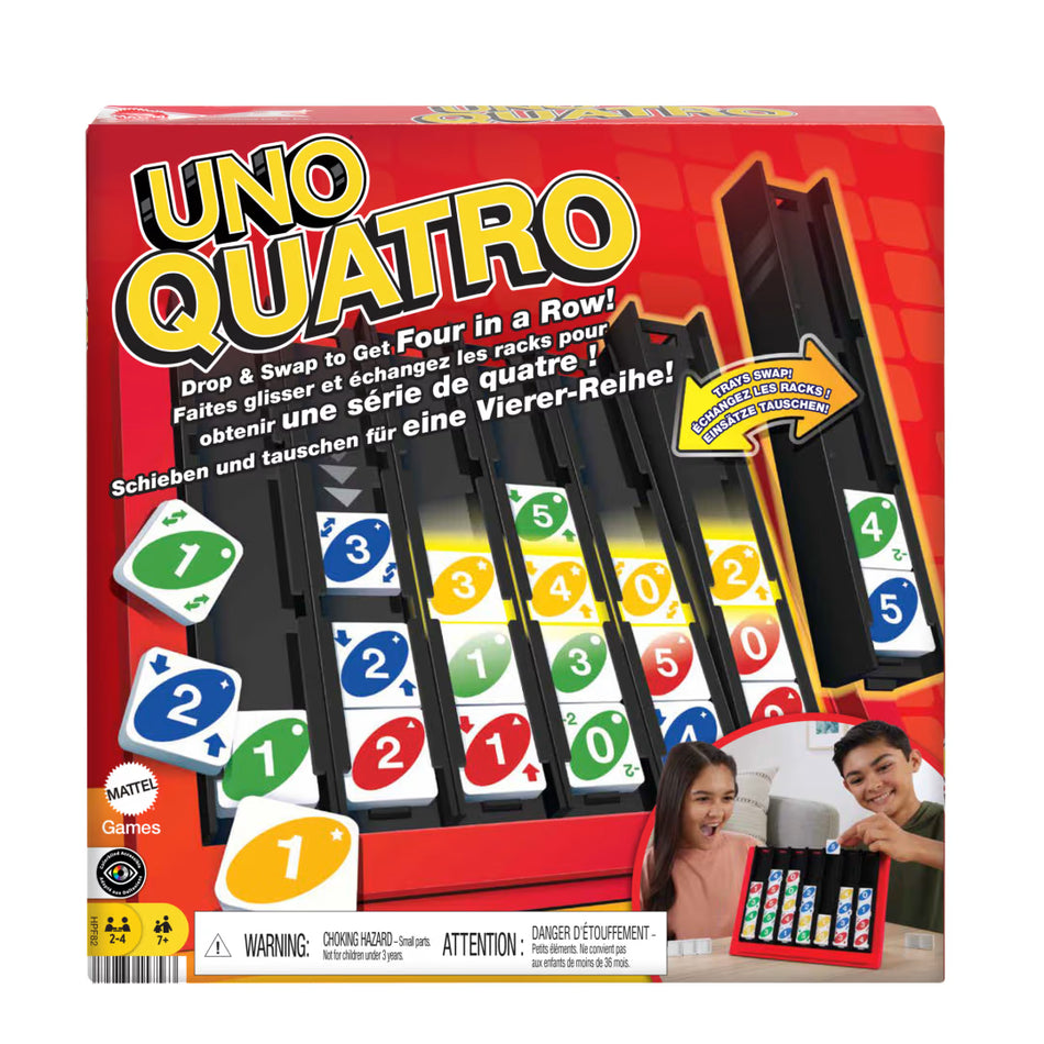 Mattel Games UNO Quatro Family Strategy Board Game (HPF82) – Connect 4 Matching Tiles
