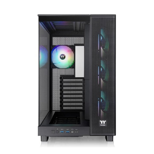Thermaltake View 380 XL TG ARGB, 4x120mm ARGB Lite Fans Included, 360mm Radiator Support, 420mm GPU Clearance, Hidden Connector Support, Dual Chamber, Black