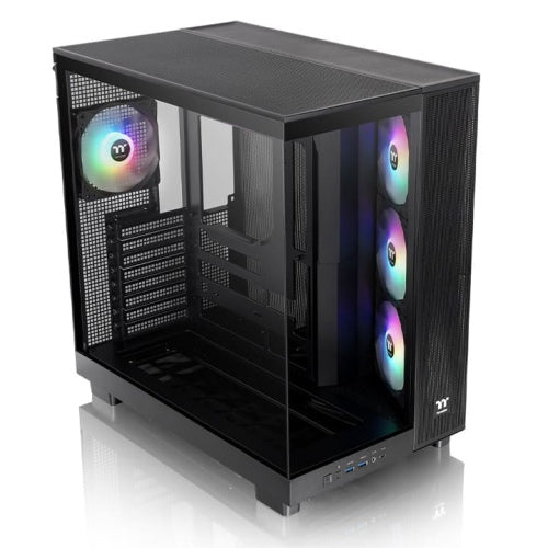 Thermaltake View 380 XL TG ARGB, 4x120mm ARGB Lite Fans Included, 360mm Radiator Support, 420mm GPU Clearance, Hidden Connector Support, Dual Chamber, Black