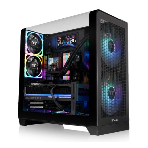 Thermaltake View 390 Air Mid Tower; 2x120mm CT Fans Included, 360mm Radiator Support, 420mm GPU Clearance, Hidden Connector Support; Rotatable PCIe Slots, 200mm PSU Clearance, Black