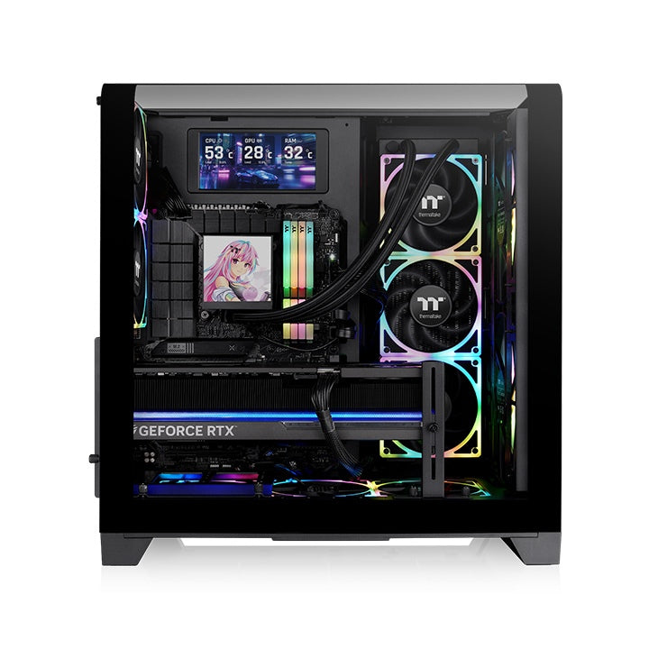 Thermaltake View 390 Air Mid Tower; 2x120mm CT Fans Included, 360mm Radiator Support, 420mm GPU Clearance, Hidden Connector Support; Rotatable PCIe Slots, 200mm PSU Clearance, Black