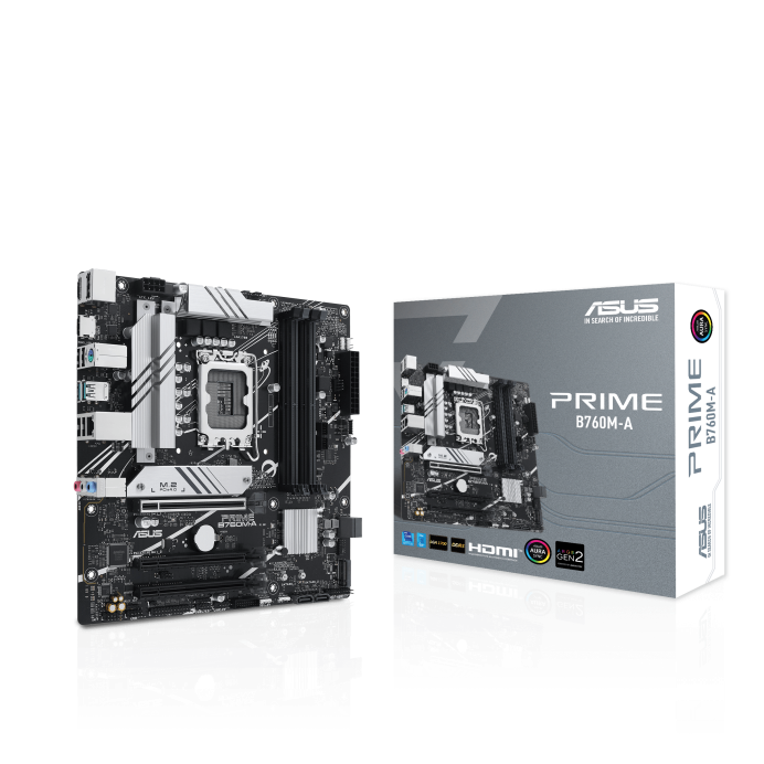 ASUS Prime B760M-A AX LGA 1700(Intel® 12th&13th Gen) microATX Motherboard (PCIe® 4.0, 2xM.2 Slots, DDR5,Realtek 2.5 Gb LAN,WiFi 6, DP,Rear USB 3.2 Gen 2, Front USB 3.2 Gen 1 Type-C®)