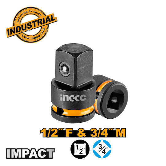 Ingco 1/2 Inch to 3/4 Inch Professional Impact Socket Adapter - Heavy-Duty Chrome Molybdenum Steel Reducer for Air and Electric Impact Wrenches (HIAD1234)